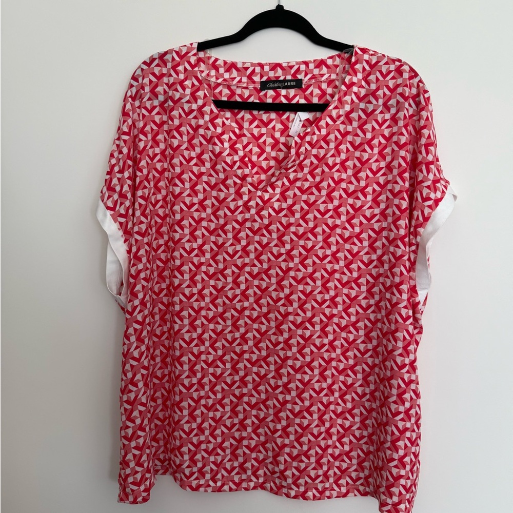 Red and White Patterned Women's Top